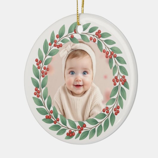 Eucalyptus Greenery Baby First Christmas Photo Keramisch Ornament (Links)