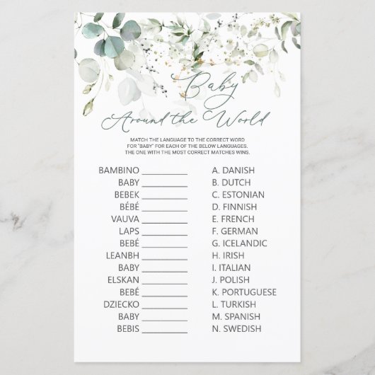 Eucalyptus Greenery Baby over het wereldspel (Voorkant)