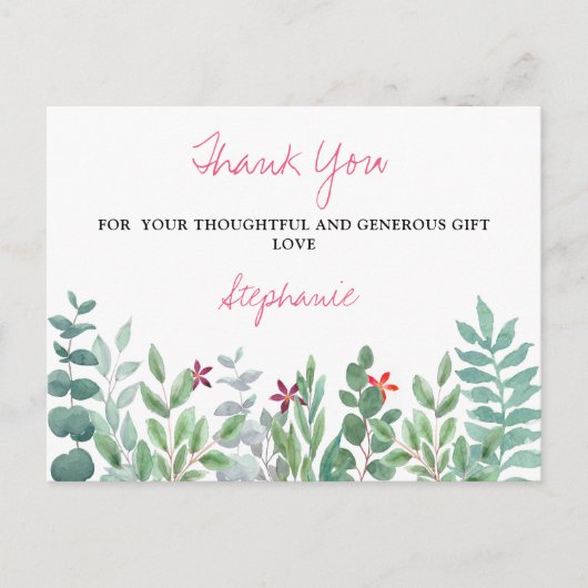 Eucalyptus Greenery Baby shower Bedankt Postca Briefkaart (Voorkant)