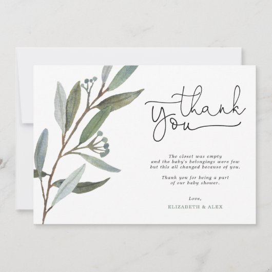 Eucalyptus Greenery Baby shower Dank u kaart (Voorkant)