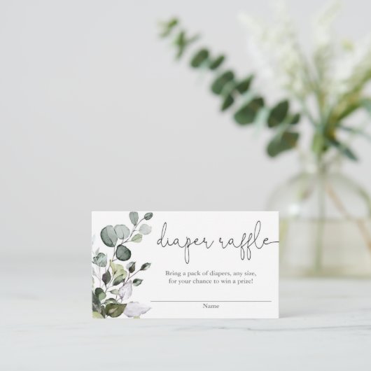 Eucalyptus greenery baby shower diaper raffinageka informatiekaartje (Staand voorkant)