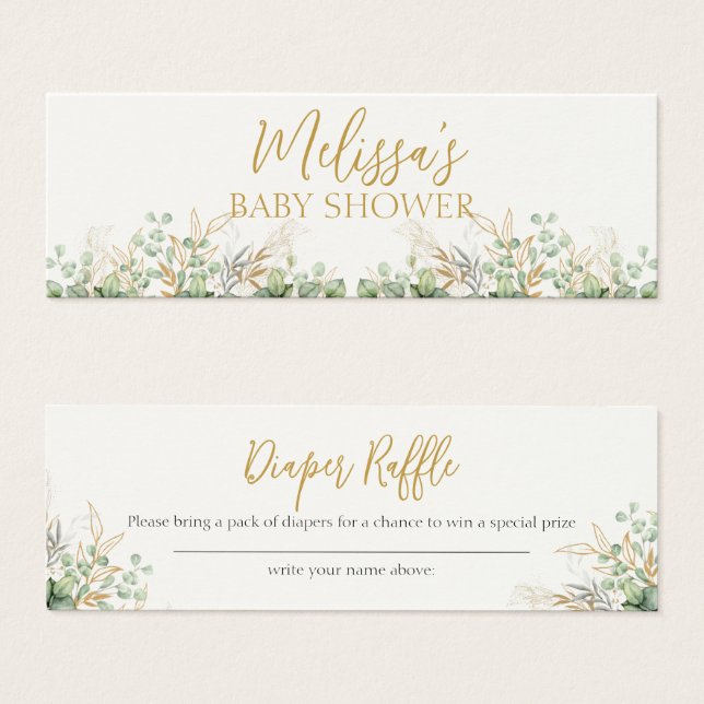 Eucalyptus Greenery Baby shower Diaper Raffle Mini Visitekaartjes (Voorkant /achterkant)