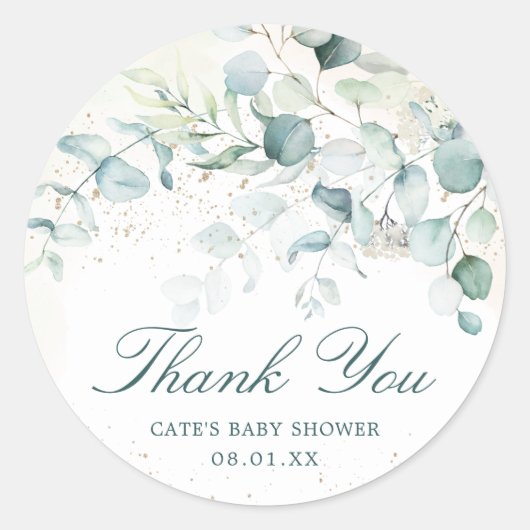 Eucalyptus Greenery Baby shower Hartelijk dank Ronde Sticker (Voorkant)