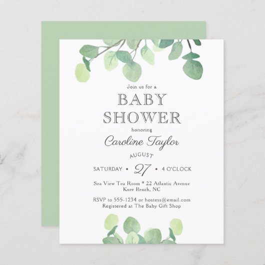 Eucalyptus Greenery Baby shower Invitation (Voorkant / Achterkant)