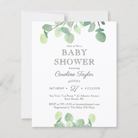 Eucalyptus Greenery Baby shower Invitation (Voorkant)