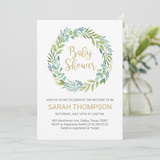 Eucalyptus Greenery Baby shower Invitation Aankondiging (Staand voorkant)