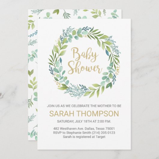 Eucalyptus Greenery Baby shower Invitation Aankondiging (Voorkant / Achterkant)