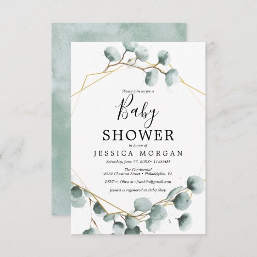 Eucalyptus Greenery Baby shower Invitation Kaart (Voorkant / Achterkant)