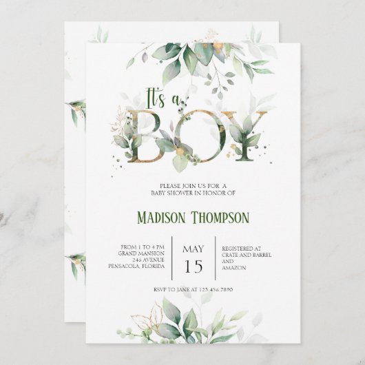 Eucalyptus Greenery Baby shower Invitation Kaart (Voorkant / Achterkant)