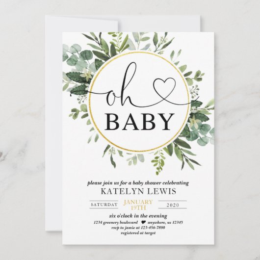 Eucalyptus Greenery Baby shower Invitation Kaart (Voorkant)