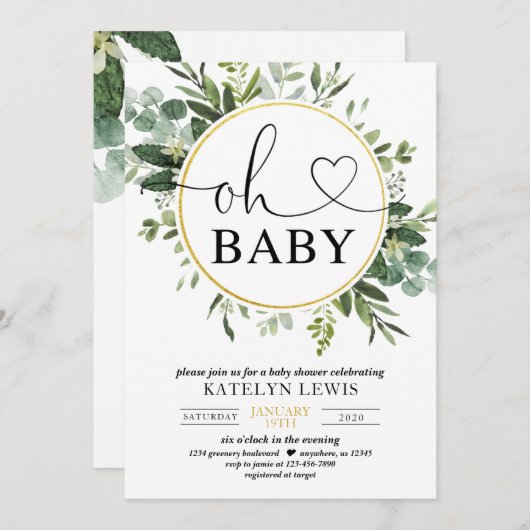 Eucalyptus Greenery Baby shower Invitation Kaart (Voorkant / Achterkant)