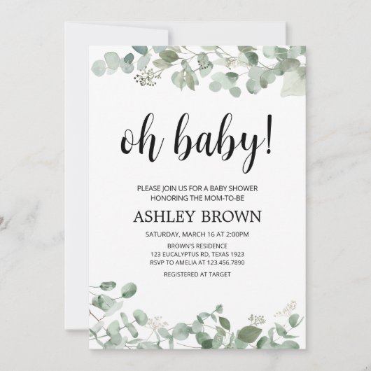 Eucalyptus Greenery Baby shower Kaart (Voorkant)