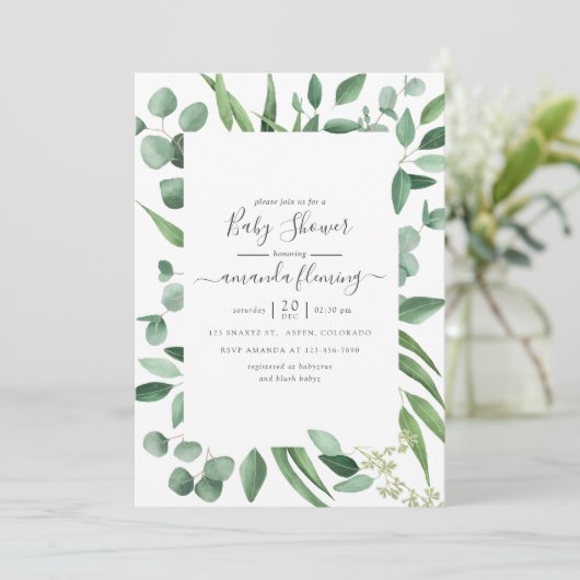 Eucalyptus Greenery Baby shower Kaart (Staand voorkant)