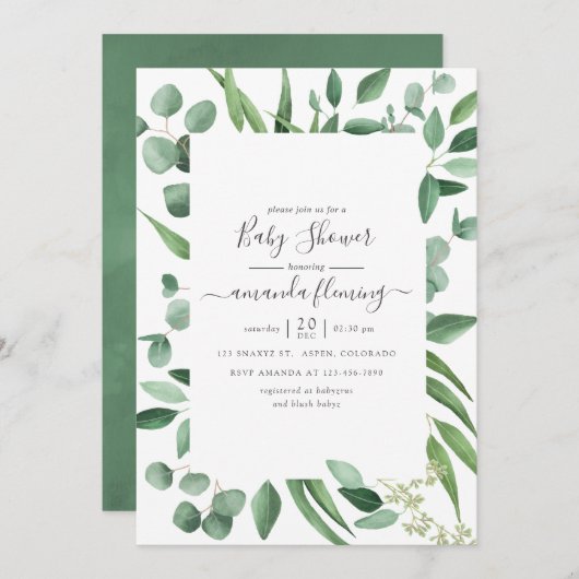 Eucalyptus Greenery Baby shower Kaart (Voorkant / Achterkant)