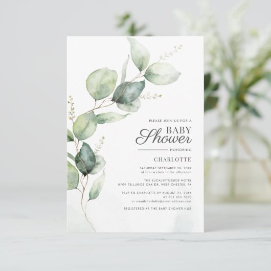 Eucalyptus Greenery Baby shower Kaart (Staand voorkant)