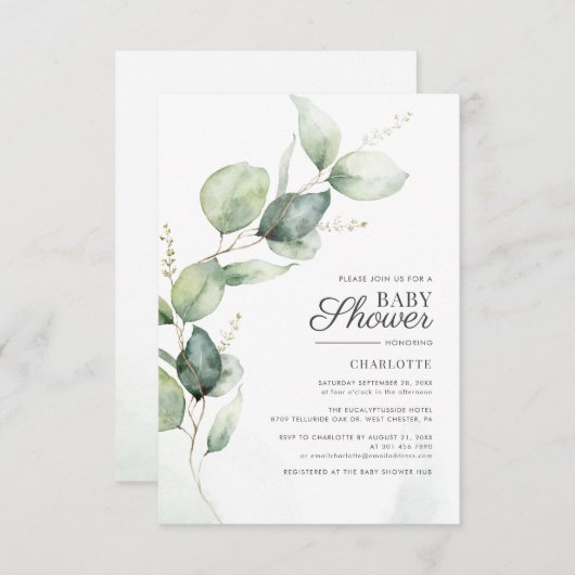 Eucalyptus Greenery Baby shower Kaart (Voorkant / Achterkant)