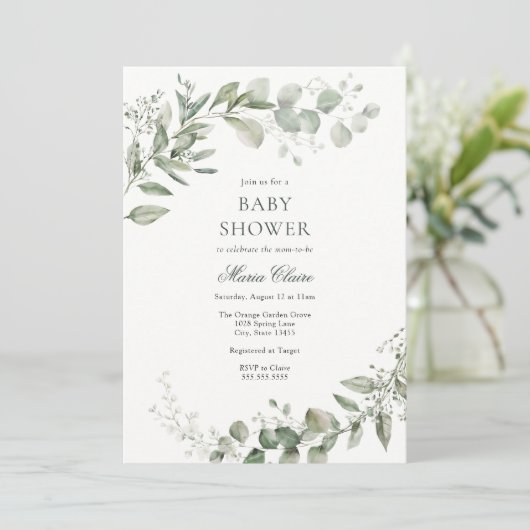 Eucalyptus Greenery Baby shower Kaart (Staand voorkant)