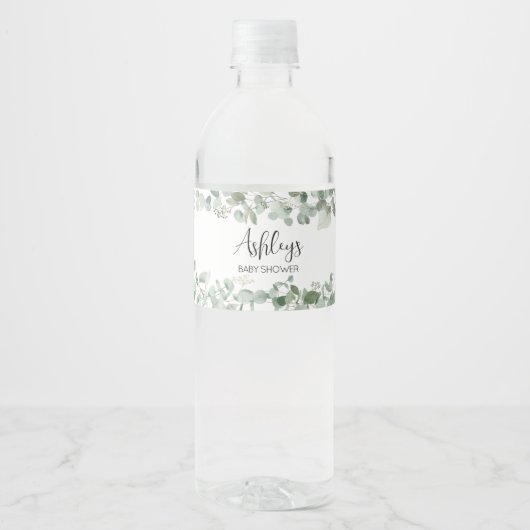 Eucalyptus Greenery Baby shower Waterfles Etiket (Voorkant)