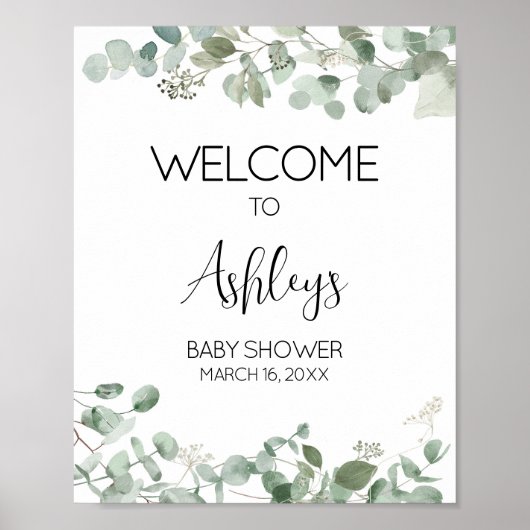 Eucalyptus Greenery Baby shower Welkom Poster (Voorkant)