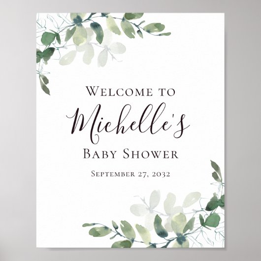 Eucalyptus Greenery Baby shower Welkom Poster (Voorkant)