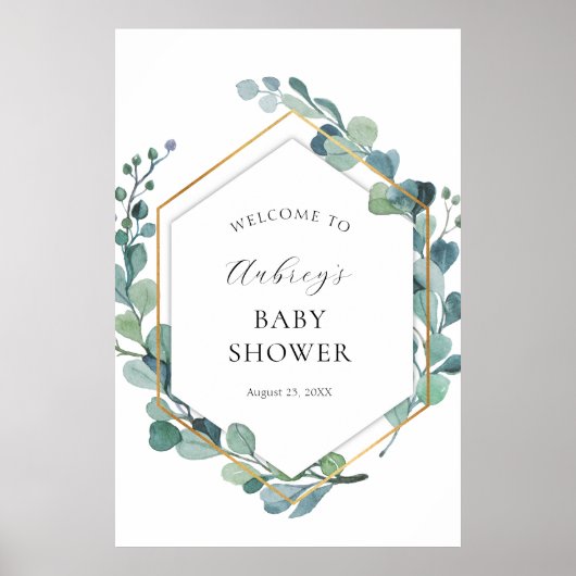 Eucalyptus Greenery Baby shower Welkomstteken Poster (Voorkant)