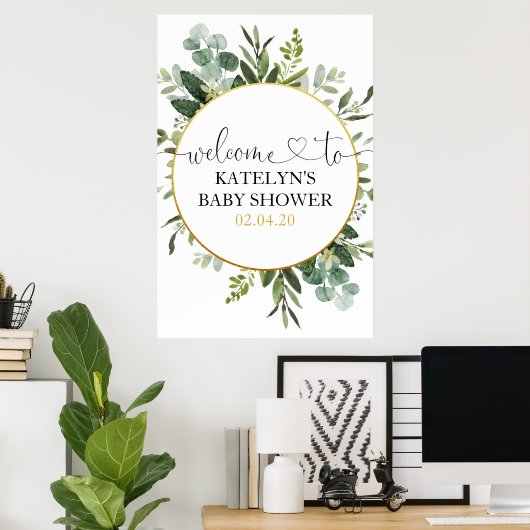 Eucalyptus Greenery Baby shower Welkomstteken Poster (Thuiskantoor)