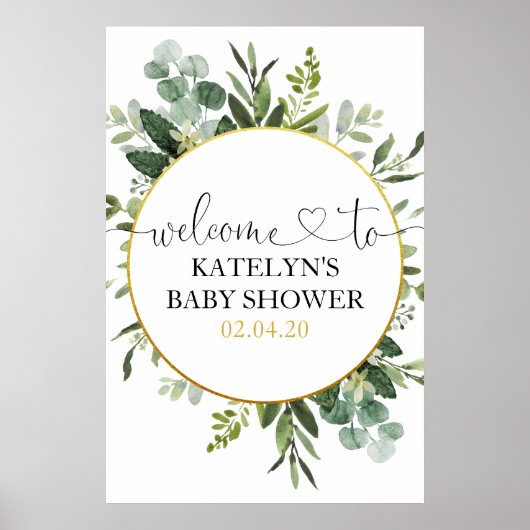 Eucalyptus Greenery Baby shower Welkomstteken Poster (Voorkant)