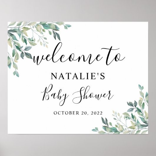 Eucalyptus Greenery Baby shower Welkomstteken Poster (Voorkant)
