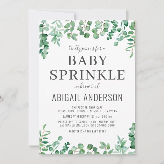 Eucalyptus Greenery Baby Sprinkle Modern Kaart (Voorkant)