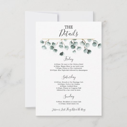 Eucalyptus Greenery Bachelorette Party nodigt kaar Kaart (Achterkant)