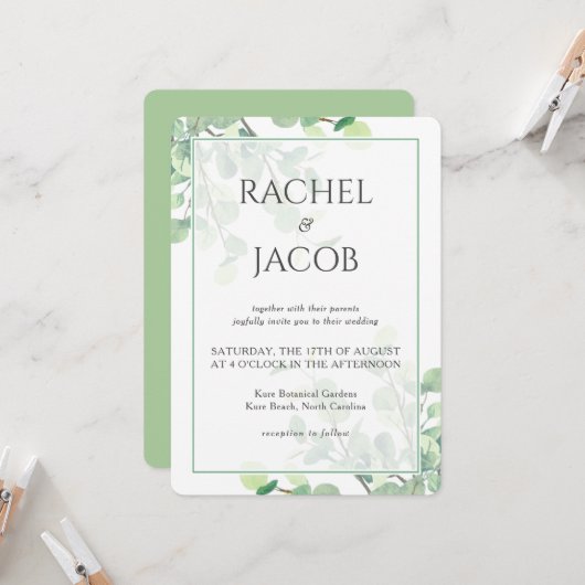 Eucalyptus Greenery Background Wedding Kaart (Voorkant / Achterkant in situ)