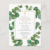 Eucalyptus Greenery Baptism Christening Uitnodigin Uitnodiging Briefkaart (Voorkant)