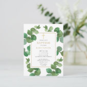 Eucalyptus Greenery Baptism Christening Uitnodigin Uitnodiging Briefkaart (Staand voorkant)