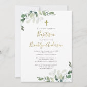 Eucalyptus Greenery Baptism Invitation Kaart (Voorkant)