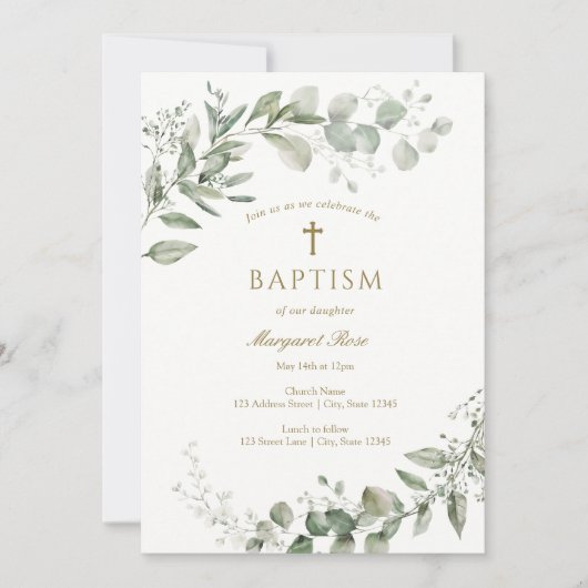 Eucalyptus Greenery Baptism Religious Kaart (Voorkant)
