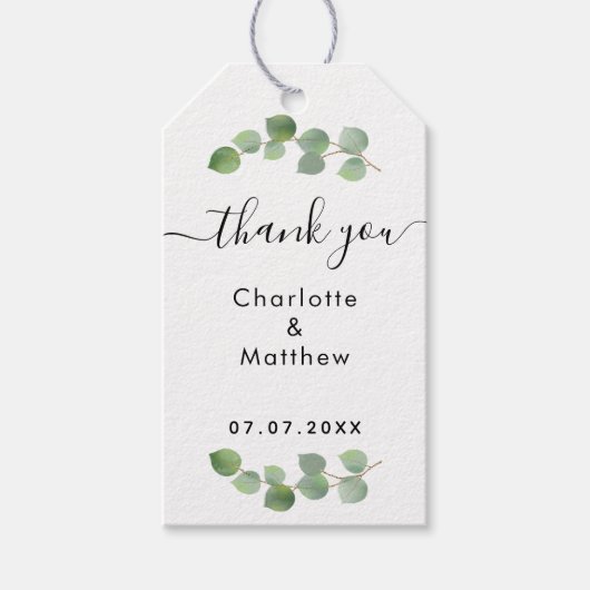 Eucalyptus greenery bedankt voor je bruiloft cadeaulabel (Voorkant)