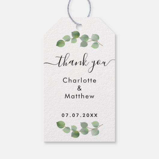 Eucalyptus greenery bedankt voor je bruiloft cadeaulabel (Achterkant)
