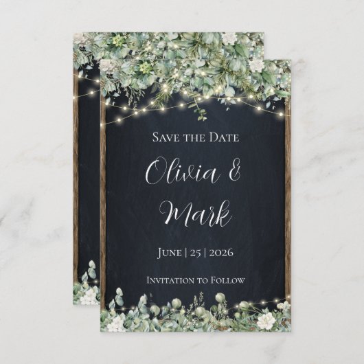 Eucalyptus Greenery Bewaar de datum | rustieke hou Informatiekaartje (Voorkant / Achterkant)