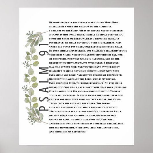 Eucalyptus Greenery Bijbel Art Psalm 91 Poster (Voorkant)