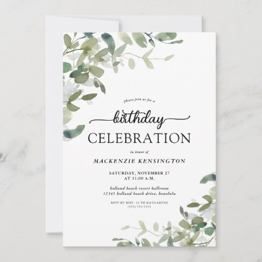 Eucalyptus Greenery Birthday Celebration Kaart (Voorkant)