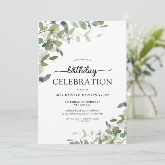 Eucalyptus Greenery Birthday Celebration Kaart (Staand voorkant)