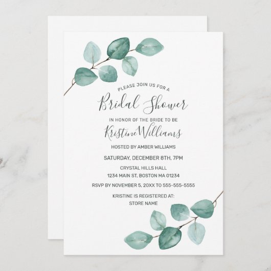 Eucalyptus Greenery Black Virtual Vrijgezellenfees Kaart (Voorkant / Achterkant)