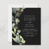 Eucalyptus Greenery Black Wedding Invitations Kaart (Voorkant)