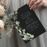 Eucalyptus Greenery Black Wedding Invitations Kaart<br><div class="desc">Begroting Eucalyptus Greenery Succulent Botanical Waterverf Emerald Green Spring Wedding Invitations on Black background - inclusief prachtige en elegante scripttypografie met moderne botanische bladeren en groen voor de speciale viering van de huwelijksdag.</div>