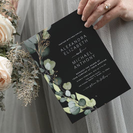 Eucalyptus Greenery Black Wedding Invitations Kaart