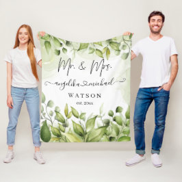 Eucalyptus Greenery Blush Modern Trendy Script Mr. Fleece Deken