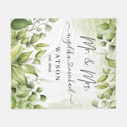 Eucalyptus Greenery Blush Modern Trendy Script Mr. Fleece Deken (Voorkant (Horizontaal))