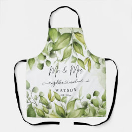 Eucalyptus Greenery Blush Modern Trendy Script Mr. Schort