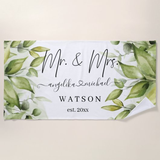 Eucalyptus Greenery Blush Modern Trendy Script Mr. Strandlaken (Voorkant)