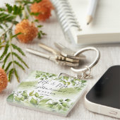 Eucalyptus Greenery Blush Modern Trendy Script Sleutelhanger (Voorkant Rechts)